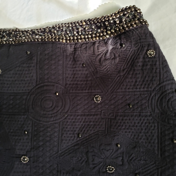 Zara beaded waist navy blue mini skirt 100% cotton - Picture 3 of 8